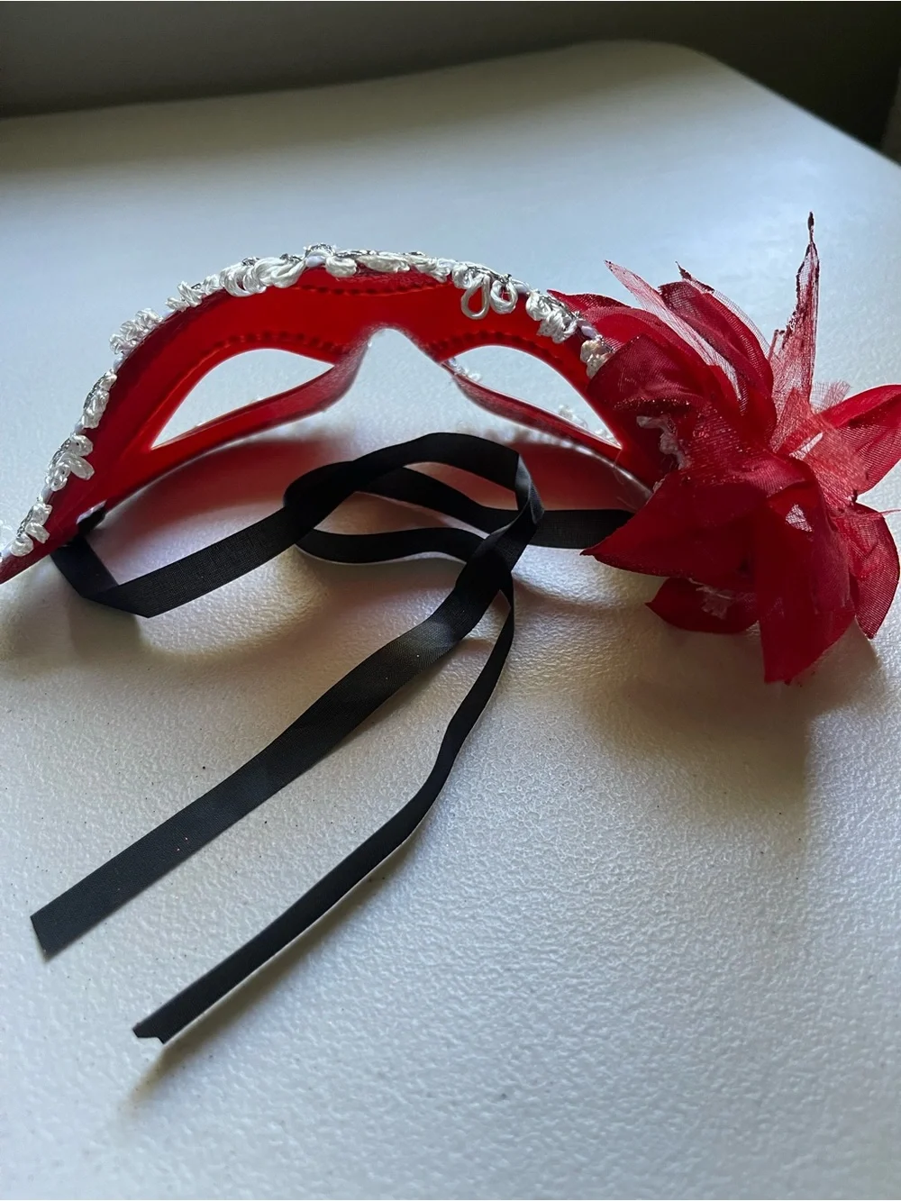 Red Decorative Masquerade Mask with Floral Accent